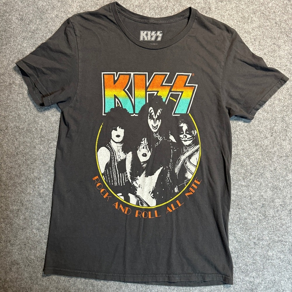 KISS Rock and Roll All Nite Graphic Tee Medium Black Cotton Band‎ Shirt